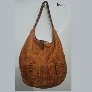 Charm and Luck Brown Pebbled Leather Hobo Shoulder bag Purse Vintage